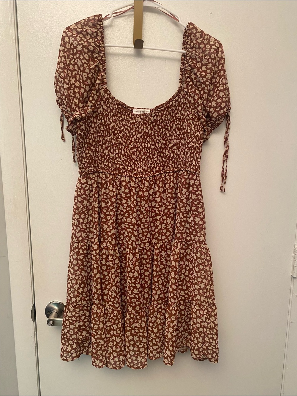Dry Goods Rust Brown Floral Smocked Mini Dress